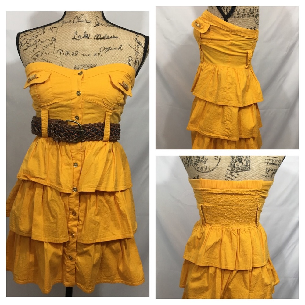 2B BEBE strapless yellow dress